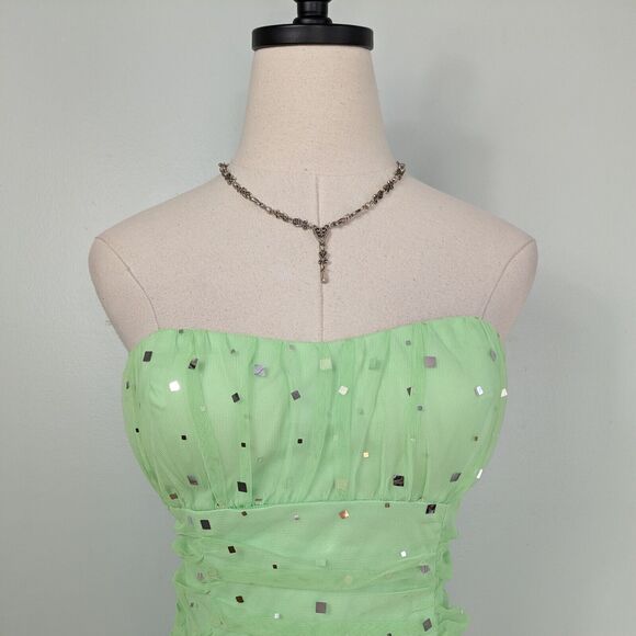 Papell Prom Dress Maxi Gown 10 Green Fairy Y2K Mermaid Tulle Glam Sequin NWT - Picture 5 of 11